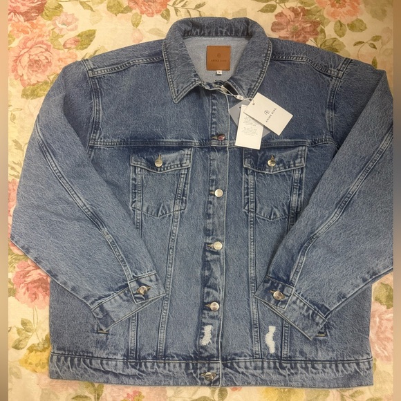 Anine Bing NWT Rory Jacket 100% Cotton $350 Denim Trucker Distressed - Picture 5 of 10